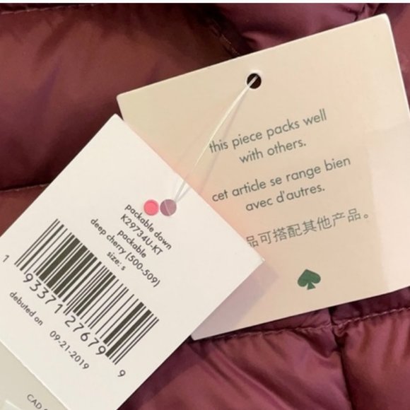 Kate Spade packable down coat jacket deep cherry size Small nwt - Picture 3 of 11